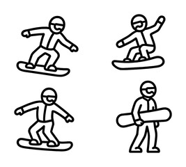 Obraz premium Vector Line art of snowboarding figures in various poses