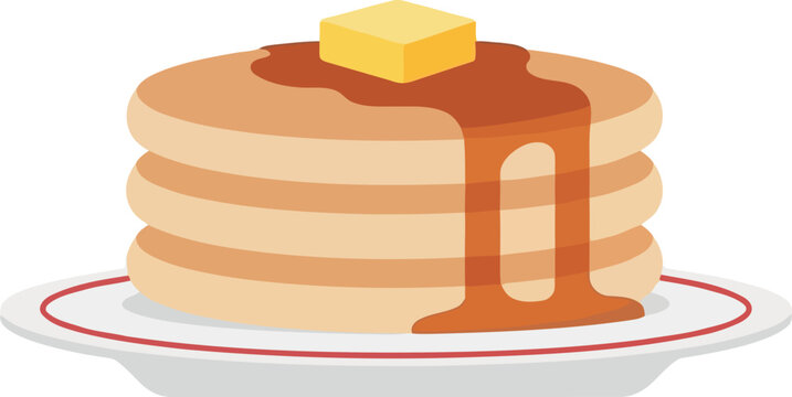 Fluffy pancakes stack with butter and maple syrup breakfast food vector