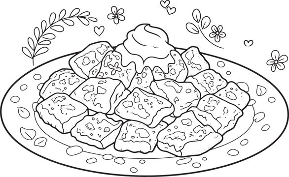 Delightful kaiserschmarrn pancake illustration with floral and h