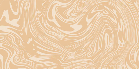 Beige marble acrylic swirl seamless pattern. Coffee latte, caramel, ice cream texture. 1970s trippy psychedelic waves print background.