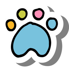 Colorful Paw Print Icon With Four Different Colored Circles Inside a White Paw Outline and Soft Gray Shadow on a Transparent Background