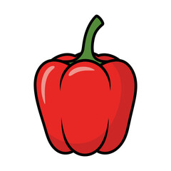 Red Bell Pepper: Cartoon Vector of Whole Capsicum, Fresh Sweet Vegetable, Salad Ingredient, Vitamin C Rich Food