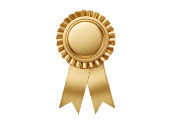 Elegant gold rosette award with scalloped decorative border, blank center medallion, and flowing ribbon tails, isolated on white or transparent background. PNG