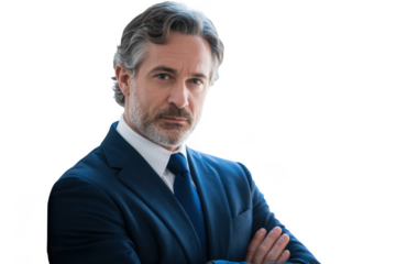 Mature businessman with graying hair isolated on transparent background