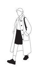 Young women Illustration SVG - Black and White reference pose - Woman carrying shoulder bag