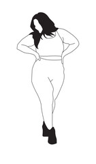Plus-size Woman Illustration SVG - Sport Reference pose black and white - Curvy beautiful women doing sport 