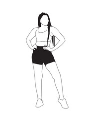 Young Black Woman doing Yoga poses, stretching, Black and White Illustration SVG Vector