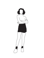 Young Woman Arab Fashion Model - Skirt and turtle neck - Illustration Black and White SVG 