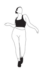 Plus-size Woman Illustration SVG - Sport Reference pose black and white - Curvy beautiful women doing sport 