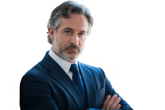 Mature businessman with graying hair isolated on transparent background
