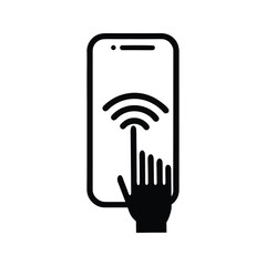 Hand touching a smartphone screen concept of mobile technology, communication, and digital interaction simple vector illustration of a hand interacting with a phone vector icon
