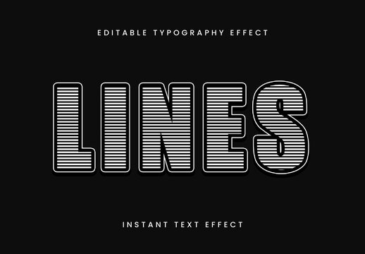 Black Bold White Lines Text Effect Outline Retro Striped Font