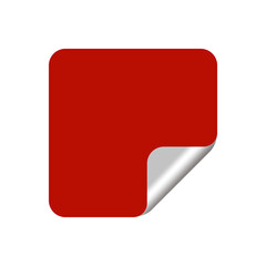 Glossy red square sticker label with a curled metallic edge on transparent background, for sale banners, discounts, promotions, advertisements, flyers, brochures, marketing campaigns, and UI designs.