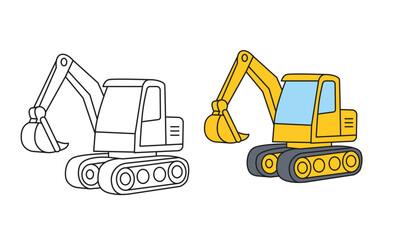 Cute Excavator Coloring Page for Kids Learning Activity