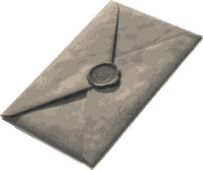 Vintage Envelope with Wax Seal in Halftone Texture, symbolizing Retro Communication, Business Message, and timeless Minimalist design in beige tones.