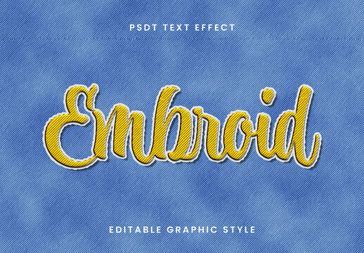 Yellow And Blue Realistic Embroidery Text Effect Script Stitch Textile Font