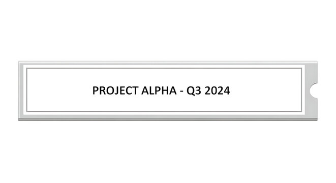 Silver and white ticket with bold text displaying project alpha with quarter three twenty twenty-four - Powered by Adobe