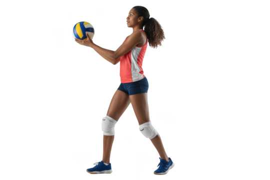 Female volleyball player with ball isolated on transparent background