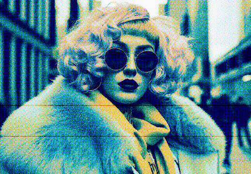 Yellow And Blue Retro Halftone Print Photo Effect