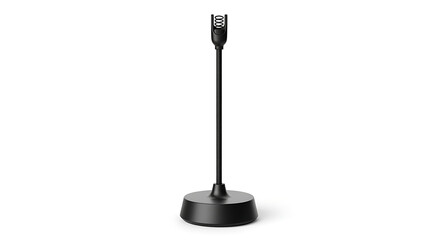 Sleek black condenser microphone stand isolated on a white background with flexible stand feature