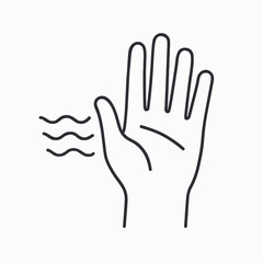 Obraz premium This clean black and white line drawing features an open human hand with wavy lines, effectively symbolizing a sensation of heat, vibration, or an emphatic stop signal.