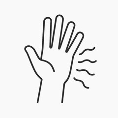 Obraz premium A simple line drawing of a human hand with radiating wavy lines, visually representing a tingling sensation, numbness, or discomfort, indicative of health issues.