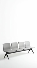 Fototapeta premium Modern four-seat modular bench features light gray contoured seating supported by black angled legs