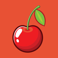Glossy single red cherry icon with realistic shine and vibrant color perfect for food and beverage designs