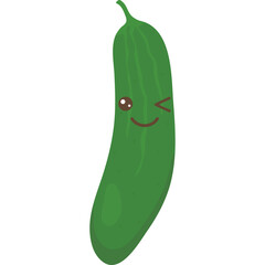 Cute Cartoon Cucumber Character Winking with a Smiling Face and Brown Eyes on a Transparent Background