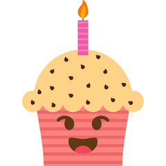 Cute Cartoon Cupcake With A Pink Wrapper And A Lit Candle On Top Against A Transparent Background A Cheerful Dessert Illustration
