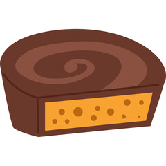 Cutaway View Of A Chocolate Candy With Peanut Butter Filling And Swirl Pattern On Top