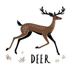Charming Cartoon Deer Leaping in Nature, Whimsical Wildlife Illustration