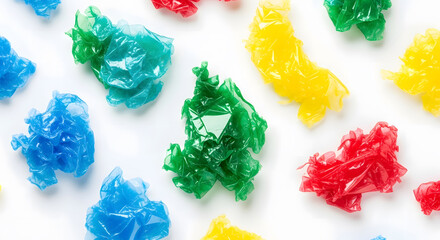 Colorful Recycled Plastic Shreds on White Background