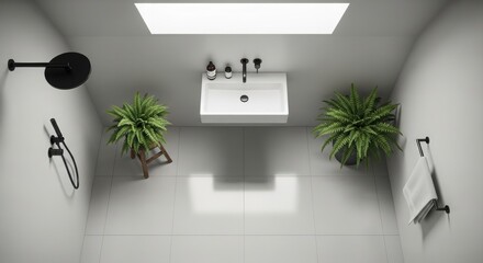 Modern bathroom interior with plants minimalist design creating a clean and relaxing space