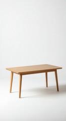 Minimalist light wood dining table stands centered against a bright white background