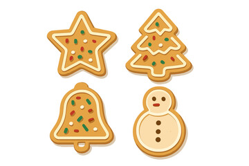 Festive holiday gingerbread cookies set with icing decoration in various shapes