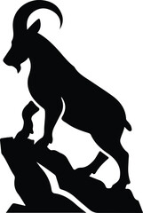 Silhouette ibex standing on rock face wildlife animal Vector illustration