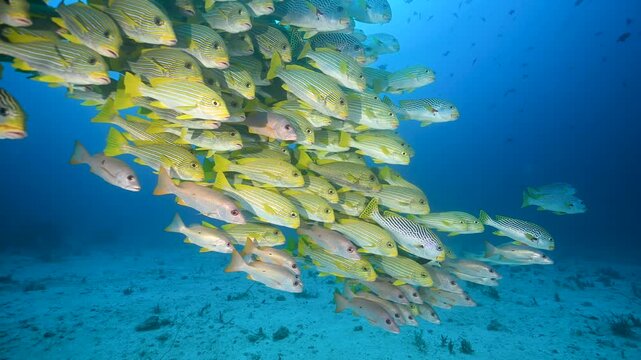 Schooling ribbon sweetlips, Plectorhinchus polytaenia, Raja Ampat Indonesia