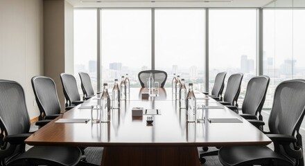 Modern conference room with a long table and chairs interior design for business meetings corporate workspace