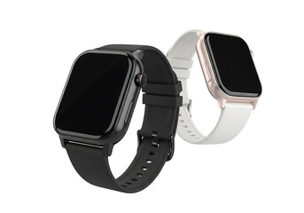 Two smartwatches, black and white, isolated on white