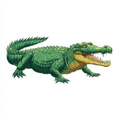 Naklejka premium A detailed depiction of a fierce crocodile with its jaws wide open, showcasing its sharp teeth. It is full of life and threat