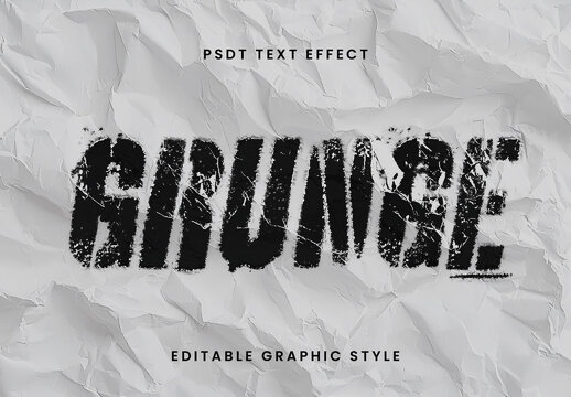 Black Grunge Wrinkled Paper Text Effect Bold Distressed Fragmented Font