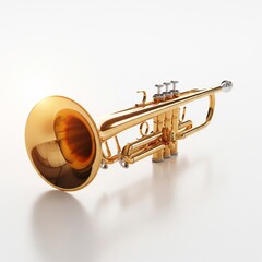 Obraz premium Elegant Golden Trumpet Instrument Isolated on White Background Studio Lighting