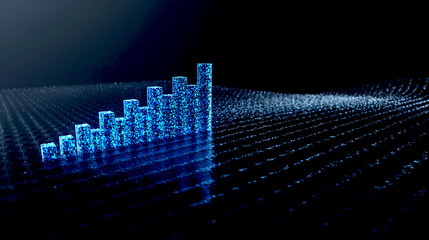 Ascending Digital Particle Bar Graph, Representing Data Analysis, Financial Growth.