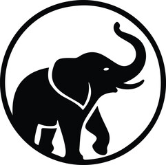 Obraz premium Silhouette of an elegant elephant inside a circle frame Vector illustration