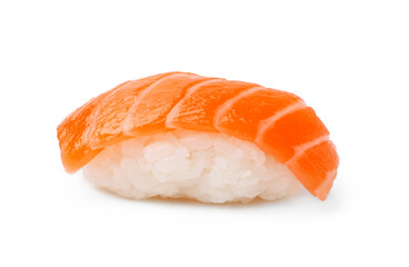 Delicious nigiri sushi with salmon isolated on white