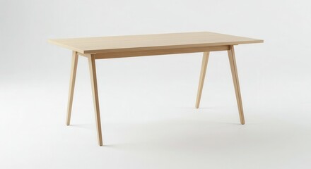 Fototapeta premium Minimalist light wood rectangular table stands isolated against a bright background
