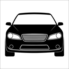 Front View of Car  Black Silhouette Vehicle Vector Illustration