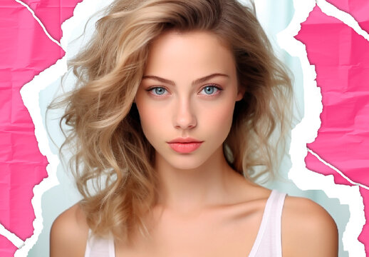 Pink And White Cut Out Portrait Photo Effect