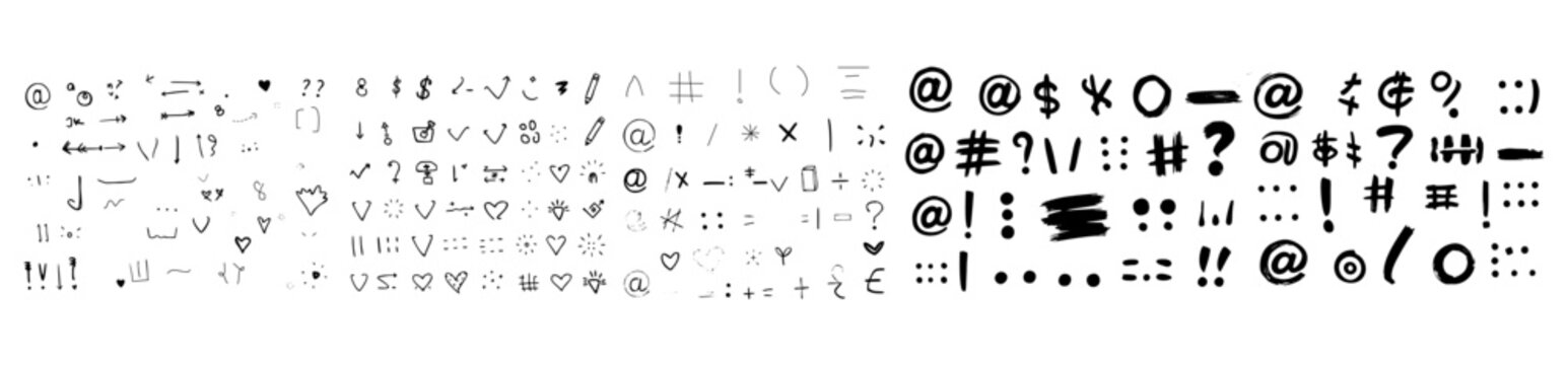 A collection of various symbols, characters, and punctuation marks scattered across a, creating a chaotic and abstract pattern